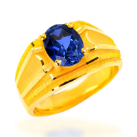 【福西珠寶】黃金戒指 王者榮耀藍寶石雅緻男戒(金重2.96錢+-0.03錢)