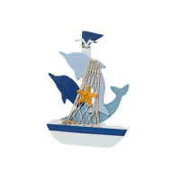 【北熊の天空】地中海風格帆船擺飾 海豚 小船 海洋船模型 櫥窗擺飾(一帆風順 擺件 海洋風)