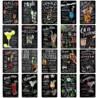 1pc Black Arnold Cocktail Metal Sign Bloody Mary Sign Mojito Cocktail Sign Wall Art Decoration for Man Cave Bar 8x12 Inch