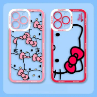 Cute Hello Kitty Pink Cat Clear Case For VIVO V20 V21 V23 V25 V27 V27E V29E Y15S Y17 Y19 Y20 Y21 Y22S Y35 Y50 Y51 Y76 Case Shell