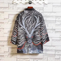 Chinese Style Japanese Retro Dragon Robe Ukiyo-e Seven-quarter Sleeve Open Lining Kimono Male Studen