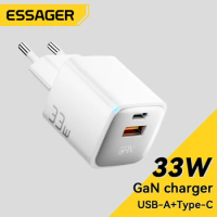 Essager 33W GaN USB Type C Charger PD Fast Charge Phone QC 3.0 Quick Chargers For iPhone14 13 12 Laptop Portable Travel Charger