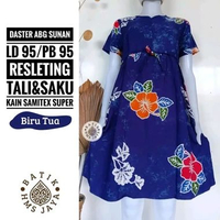 Daster ABG Sunan Mini Dress Batik Pekalongan Cap Cantik Adem Baju Dinas Biru Tua