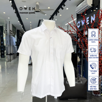[HOT]Áo sơ mi trắng Owen cộc tay dáng BODYFIT (vạt bằng) sợi Recycle AB221642NT409