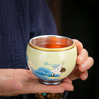 鎏銀陶瓷茶杯主人杯高檔純銀功夫茶個人品茗杯單杯家用茶盞小茶碗