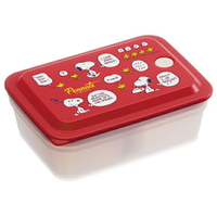 小禮堂 史努比 日製 方形微波保鮮盒 抗菌保鮮盒 便當盒 600ml Ag+ (紅 對話)