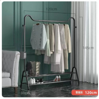 多功能 晾衣架 衣帽架 掛架 簡約掛衣櫃 曬衣架【雙層萌貓-酷黑-120cm】【大】 