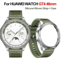 Case+Silicone+Woven Strap for HUAWEI WATCH GT4 46mm Watch Protective Case PC Hard Bumper for Huawei Watch GT4 46mm Runner Belt