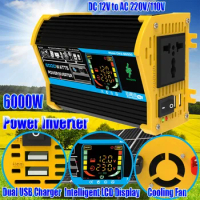 6000W 3000W Car Inverter Modified Sine Wave Voltage Transformer Power Converter DC 12V To AC 110V 220V LCD Display Dual USB Port