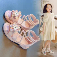 Girls Floral Roman Sandals Summer Flat Open Toe Ankle Sandals With Heel Zipper For Little/Big Kids Girls Sandals in A 3
