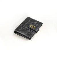 Dompet CHRISTIAN DIOR CARO DANDELION GHW BLACK CALFSKIN FLAP CARD WALLET 100% ORIGINAL 11X7CM
