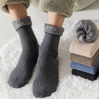 襪子男士冬季加絨加厚雪地襪男羊絨睡眠中筒保暖襪棉襪老人襪子女