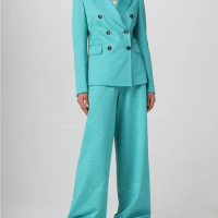 Tesco 2 Casual Elegant Women Suit 2 Piece Jacket Blazer Pants Loose Full Length Business Office Bespoke