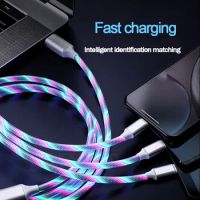 3 IN 1 Phone Charger Cable Glow Type-C Micro USB Lightning Quickly Charging For Iphone Samsung Huawei Xiaomi 1.2M Charger Wire