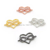22*15*2mm Micro Pave Clear CZ Heart Connector Through Infinity Symbol Fit For Women As DIY Bracelets Accessory