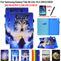 for Samsung Galaxy Tab S6 Lite 2022 Case 10.4 inch Cartoon Lion Wolf Flip Stand Cover Tablet for Funda Galaxy S6 Lite Case +Gift