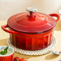 Red Kitchen Enamelled Cast Iron Pot Household Gas Casserole Micro Pressure Lock Water Stockpot Induction Cooker Cooking Pots