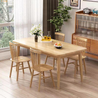 免運全實木餐桌 吃飯桌 餐桌椅組合  北歐全實木餐桌椅組合簡易家用小戶型橡膠木現代簡約長方形吃飯桌