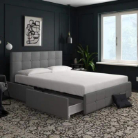 Upholstered Platform Bed With Underbed Storage Drawers and Button Tufted Headboard and Footboard King Size Bed Frame Queen Home