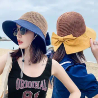 Summer Women Bucket Hat UV Protection Sun Hats Soft Foldable Wide Brim Outdoor Beach Hat Panama Cap Ponytail Cap