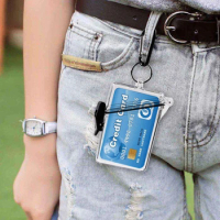 Waterproof Transparent Acrylic Card Cover Women Men Student Bus Card Holder Case Id Card Sleeve Protector With Lanyard Key Ring