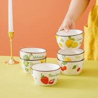 碗家用草莓兒童碗瓷碗可愛小孩吃飯寶寶女孩陶瓷特別好看的碗飯碗