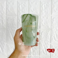 星巴克海外限定杯子碧綠大理石紋50周年雲彩款玻璃冷用喝水杯(355ml)