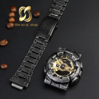 Stainless Steel Watchband For Casio G-shock GA110 GA120 Accessories Replacement Case Strap Retro Double Press Butterfly Buckle