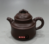 宜興紫砂壺全手工仿名家兆春茶壺茶具 珍藏紫泥扁竹段壺 古玩收藏1入