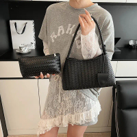 Women's handbags, fashion woven, Korean style, casual, solid color, women's shoulder bags, vintage s