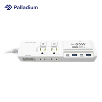 【Palladium】K-201PLC 3開4插3P 65W 氮化鎵USB延長線-白【三井3C】