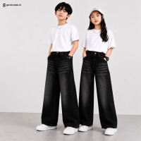 SKENA - UNISEX CELANA JEANS GOMBRONG ANAK REMAJA COWOK/CEWEK 8-14 Tahun Panjang Loose Wanita Nyaman 