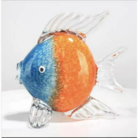 【JEN】玻璃親嘴魚擺飾琉璃手工藝裝飾品(金藍色)