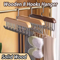 8 Hooks Hanger Solid Wood Stainless Steel Anti Slip Clothes Hook Sling Belt Neck Tie Bag Hanging Rac