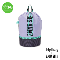 Kipling x ANNA SUI ACTIVE 網眼拼接樂活紫抽繩大後背包-TATUM