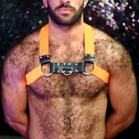 Men's Harness Leather Gay Orange Elastic Chest Harness Bondage Black Leather Men Accessories Upper Nighclubwear