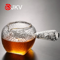 水晶玻璃公道杯創意銅鎏金側把分茶器耐熱茶海功夫茶具錘紋倒茶器