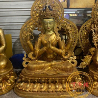 Four-Armed Avalokiteshvara Pure Copper Seiko Gilding Craft Master Open Face Buddha Statue Wholesale Tibetan Buddha Statue