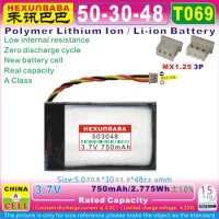 2pcs [T069] 3.7V 750mAh 503048 MX1.25 Polymer Li-Ion Battery for EARPHONE Bang &amp; Olufsen Beosound 2 PA-BO12