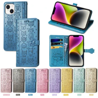 Funda Embossed Cat Dog Flip Phone Case for Google Pixel 7 Pro 7A 6 Pro 6A Sony Xperia 5 IV ACE3 10 iii Wallet Leather Cover