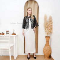 SILVER BONES - Tanellia Outer Brukat Tulle Wanita Modern l Baju Atasan Hitam Pesta Kondangan Lebaran