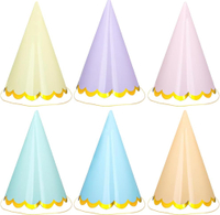 24Pcs Pastel Birthday Party Hats — Colorful Cone Paper Hats with Gold Edge/Gold-Stamped Elastic Stri