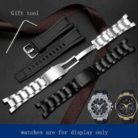 Yopo Stainless Steel Strap Black Silver Bracelet Special Interface For G SHOCK GST-W300/400G/B100/W120L Silicoen Watch Chain