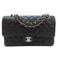 【二手名牌BRAND OFF】CHANEL 香奈兒 黑色 牛皮 菱格紋 荔枝紋 COCO25 鍊帶 肩背包 銀扣 (無卡) A01112