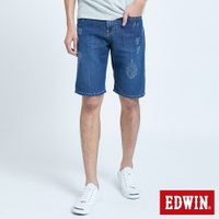 EDWIN  503 基本五袋式 微刷破牛仔短褲-男款 石洗藍 SHORTS #滿2件享折扣