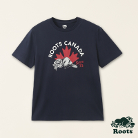 Roots男裝-加拿大日系列 手繪海狸有機棉短袖T恤-軍藍色