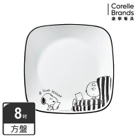 【CORELLE 康寧餐具】SNOOPY 復刻黑白方形8吋午餐盤(2211)