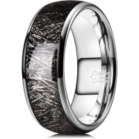 THREE KEYS JEWELRY Cincin Perkahwinan Tungsten 4mm 6mm 8mm Imitasi Meteorit Sier Berkilat