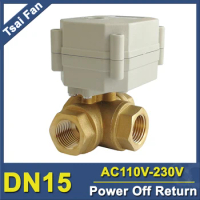 TF15-BH3-C Brass 1/2'' 3 Way T/L Bore Power Off Return Type DN15 Motorized Valve AC110V-230V with position indicator