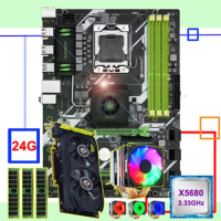 New arrival HUANANZHI X58 deluxe motherboard bundle CPU Xeon X5680 6 heatpipes cooler RAM 24G(3*8G) RECC video card GTX750TI 2G